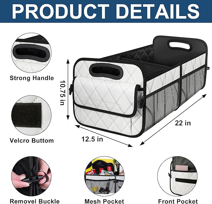 Deosk Trunk Organziers and Storage with 6 Big Pocket,Car Accessories for Women/Men 50L Waterproof Polyester Trunk Organzier for Car/SUV/Minivan/Truck(Medium, Beige)