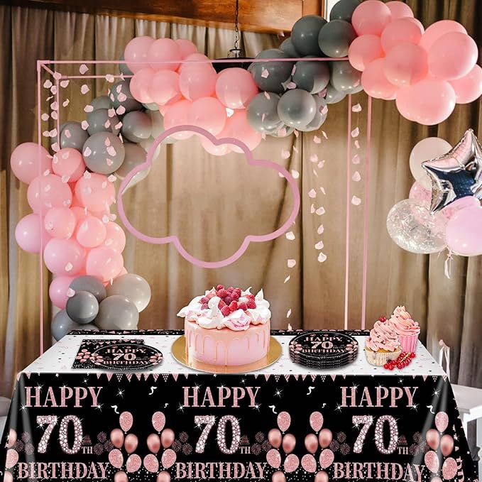 41Pcs Rose Gold 70th Birthday Decorations for Women,Vintage 1956 Aged 70th Birthday Tableware Decorations Includes Happy 70th Birthday Plates,Napkins and Tablecloth for 70 Years Old Birthday Supplies