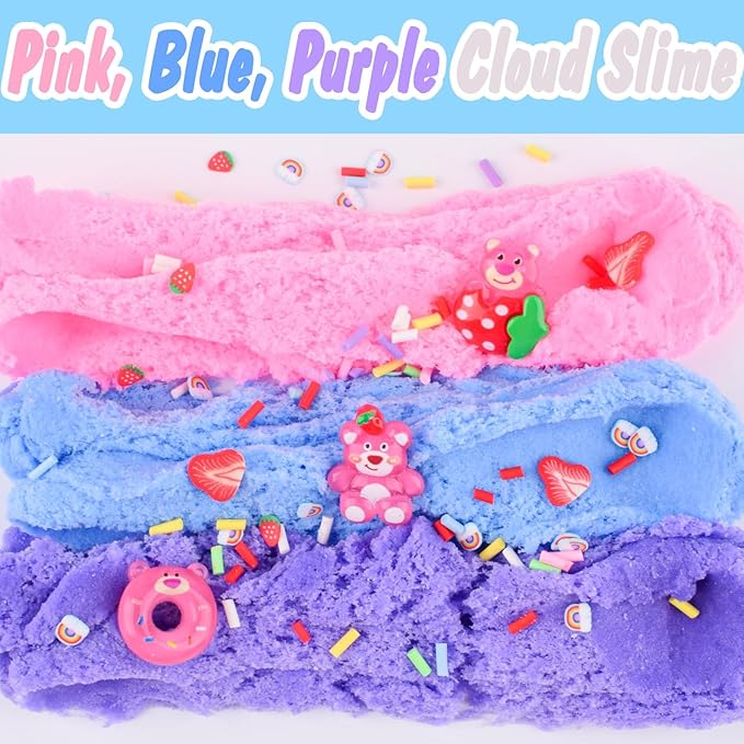 Pink Strawberry Bear Cloud Slime Kit – Ultra Soft Fluffy Texture, Sweet Scented Slime for Kids, Birthday Party Favors & Goodie Bag Stuffers for Boys & Girls Ages 6-12