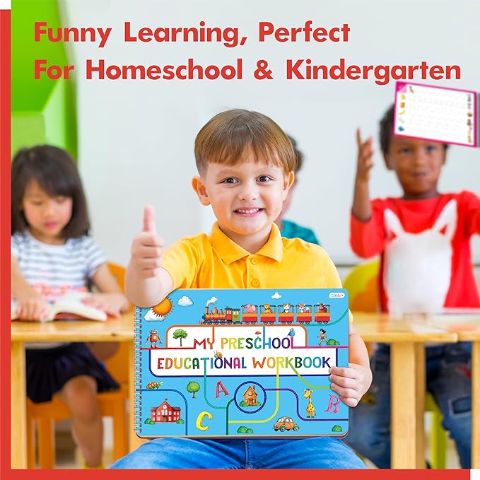 Handwriting Practice Book, 40 Pages Dry Erase Preschool Workbook Montessori Learning Toy Educational Tool for Alphabet/Numbers/Colors/Shapes/Line Tracing - for Toddlers, Kids 3-5 Years Old
