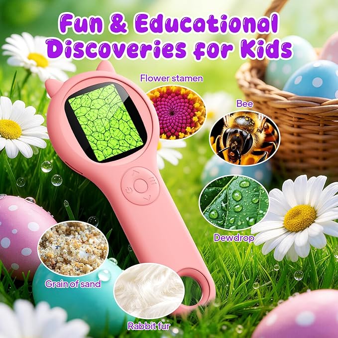 Portable Handheld Mini Digital Microscope for Kids - Educational Science Toys, Christmas & Birthday Gifts for Age 5 6 7 8 9 10 11 12 Girls & Boys (Pink)
