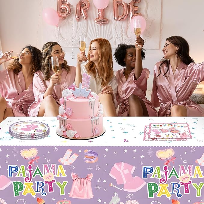 41Pcs Pajama Party Decorations Tableware Set Sleepover Party Supplies For Girls Include Pajama Plates Napkins Tablecloth丨Girls Slumber Party Spa Party Bachelorette Party Birthday Party Decor,Serve 20