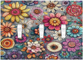 Decorative Switch Plates Colorful Rainbow Pointillisme Flower 3 Gang Wall Plate Triple Toggle Light Switch Cover Faceplate Electrical Wall Panels For Bed Room Home Decor