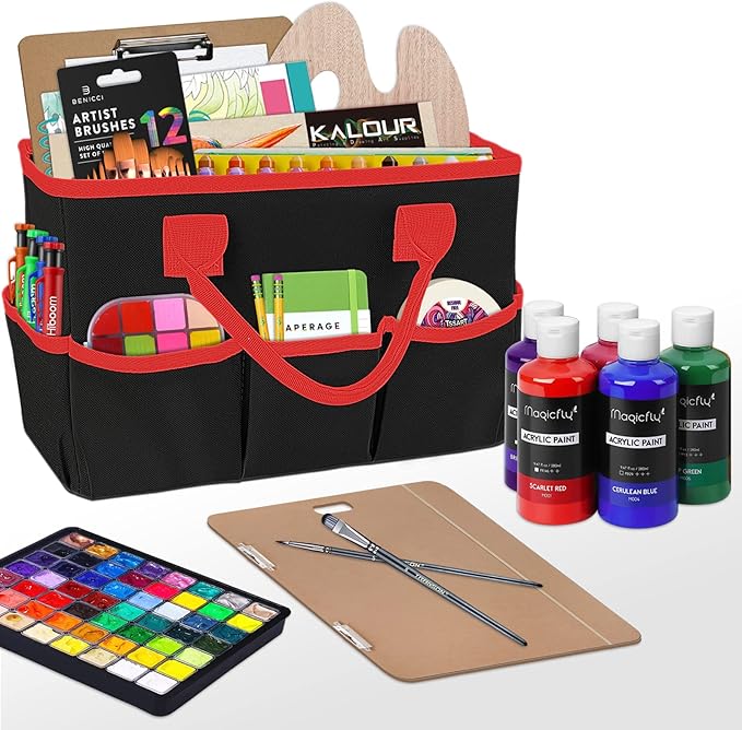 Godery Desktop Tote and Organizer, Teacher Helper caddy Bag for Arts, Books, Stationery, Office Desk Organization, Make-up Storage with Handles for Travel (Black)