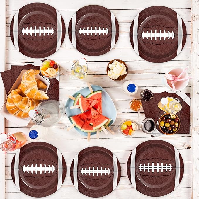 Football Party Supplies Serves 24 Football Party Paper Plates Napkins Set Sports Tablecloth Tableware Kit for Birthday Baby Shower Decorations Kids Boys Girls