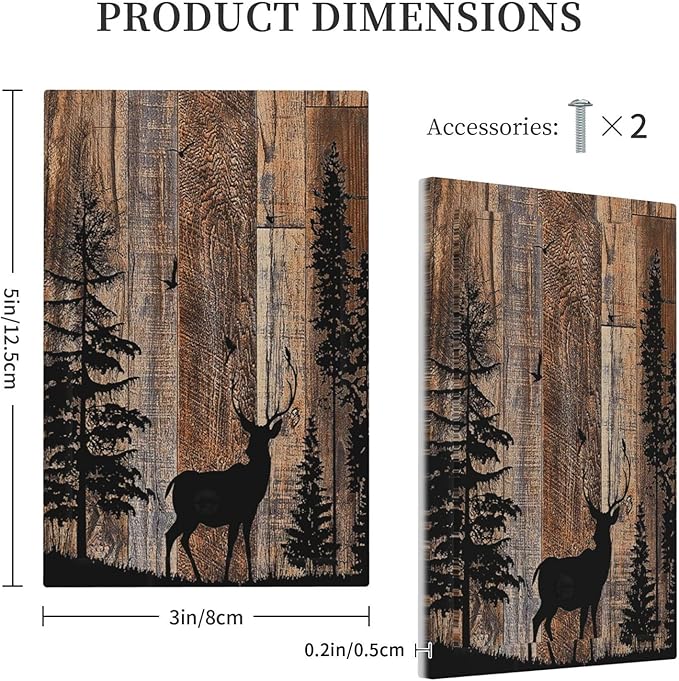 Light Switch Cover Plate Rustic Forest Antler Elk Deer Silhouettes Animals Wood Grain 1 Gang No Device Blank Electrical Wall Plates Faceplate Decorative Switch Plate for Farmhouse Home Decor
