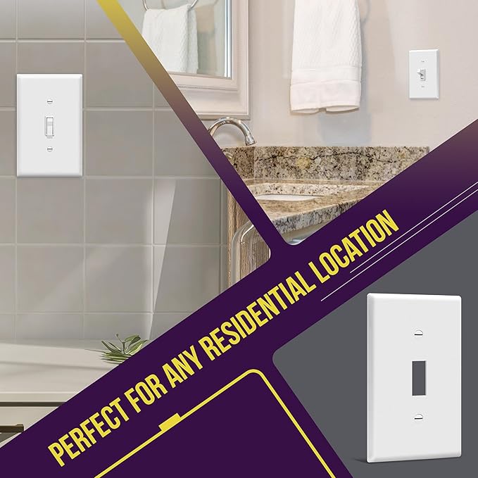 ENERLITES Toggle Light Switch Wall Plate, 1-Gang 4.88" x 3.11", Mid-Size, UL Listed, 8811M-W, White