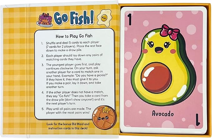 Cottage Door Press Totally Awesome Go Fish Kawaii Card Game for Kids with 48 Adorable Food Character Cards for 2 to 4 Players