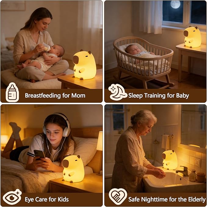 FAMIDUO Capybara Night Light for Kids,Safe Squishy Silicone Nursery Light with Timer,Dimmable & Rechargeable Touch Bedside Lamp, Cute Capybara Gifts for Boys Girls Toddlers, Baby & Kids Room Decor