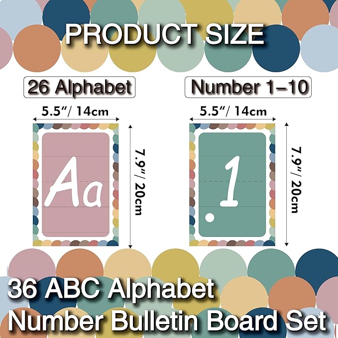 YIYDONG 36 Alphabet ABC Bulletin Board Set for Preschool English Posters Kindergarten Elementary Classroom Wall Decor Nursery Homeschool Supplies (Bohemia)