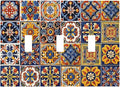 Mexican Talavera Tiles Flower Vintage Decorative Switch Plates 3 Gang Wall Plate Triple Toggle Light Switch Cover Faceplate Electrical Wall Panels for Kitchen Bathroom Decor