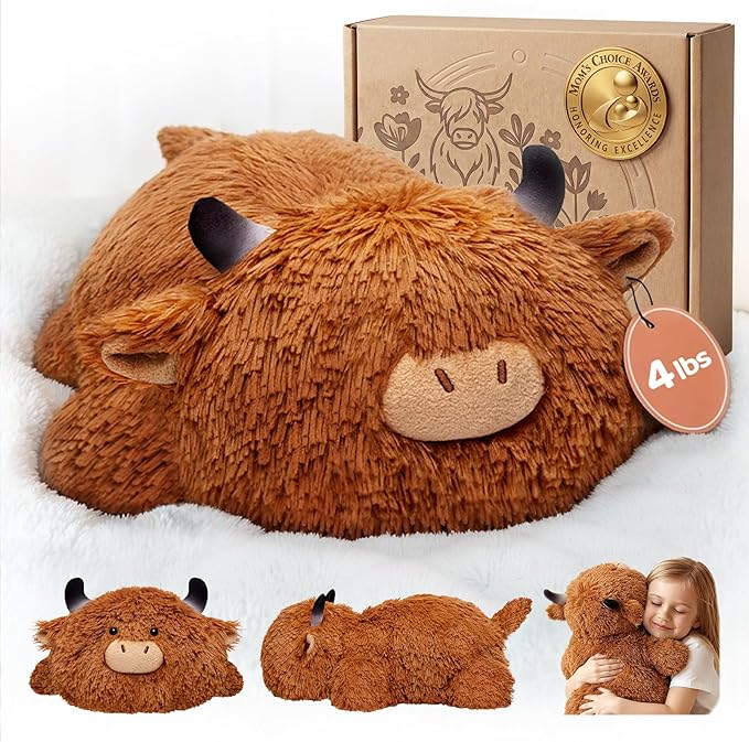 Mewaii Mom's Choice Award | 4 lbs Weighted Stuffed Animals Highland Cow - 23" Heavy Weighted Plush & Stuffy - Realistic Scottish Cow Plushy Gift for Kids & Adults - Large Cuddly Weighted Cow Toy