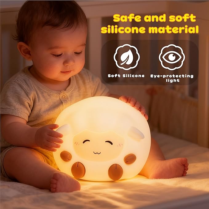 Sheep Night Light for Kids: 16-Color Changing, Rechargeable LED Squishy lamp. Soft Silicone, dimmable. Perfect for Nursery, Dorm Decor & Gifts for Girls/Boys.