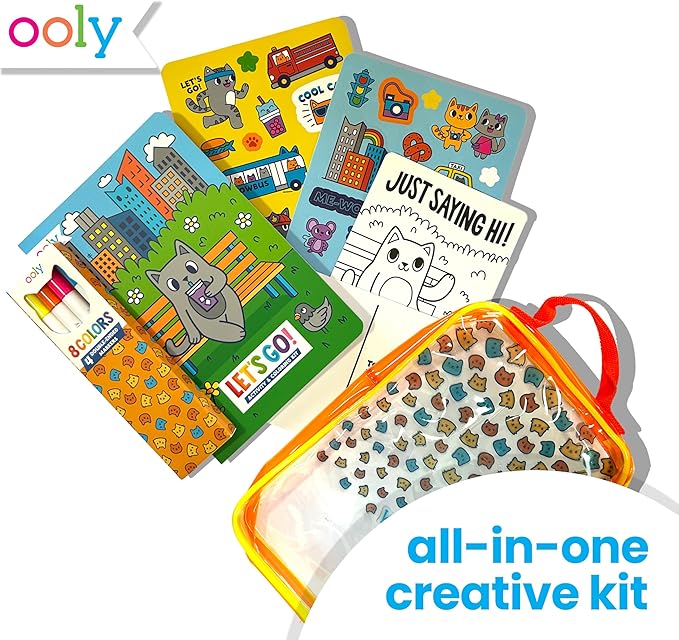 Ooly Let's Go Activity & Coloring Book Kit Complete with Markers, Stickers, Puzzles & More - Portable All in One Set - Kitty in the City
