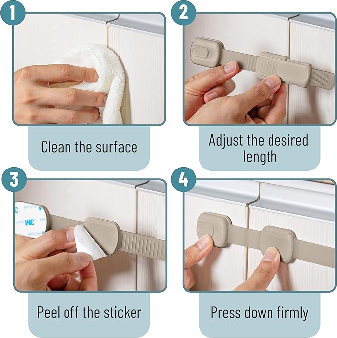 Bates- Child Safety Strap Locks, 6 Pack, Soft Beige, Baby Cabinet Locks with Adjustable Strap Length