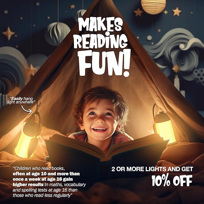 Kids Lantern Book Night Light Lamp for Camping Gear, Kids Reading Light, Toddler Camping NightLight, LED Study Desk Lamp for Students, USB Rechargeable 6-12 Hour Battery for Emergencies Power Outages