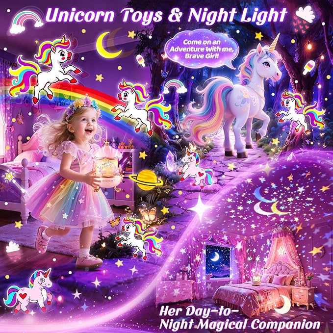 Night Light for Kids, 315 Light Modes+15 Films Unicorn Toys,15 Sound Machine Baby,Unicorn Toys for Girls Age 4-6,360°Rotate+Remote Star Light Projector for Kids Room Decor,Birthday Gift for Girl 5 7 8