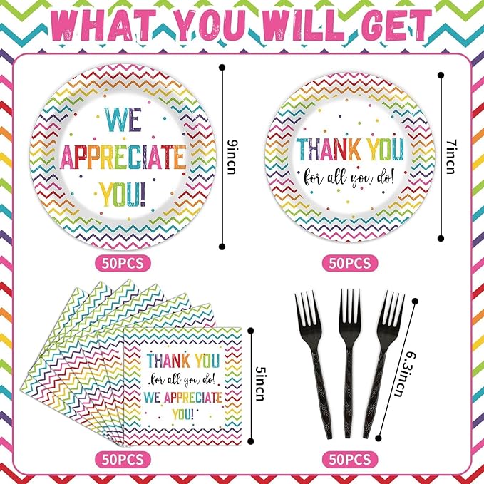 200pcs Thank You Plates Napkins We Appreciate You Party Tableware Set Teacher Appreciation Dinnerware Be Thankful to Teacher Mother Doctor Paper Plates for Congrat Graduate Decor Supplies Serve 50