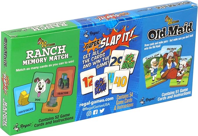 Regal Games Farm Match, Slap It, Old Maid Card Games for Kids Ages 4 5 6 7 8+ | Family Fun Playing Card Set (160 Game Cards, 3 Pack)