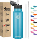 Han's Bottle Sports Water Bottle - 24 Oz, Straw Lid, Leak Proof, Vacuum Insulated Stainless Steel, Double Walled, Thermo Mug,Ocean