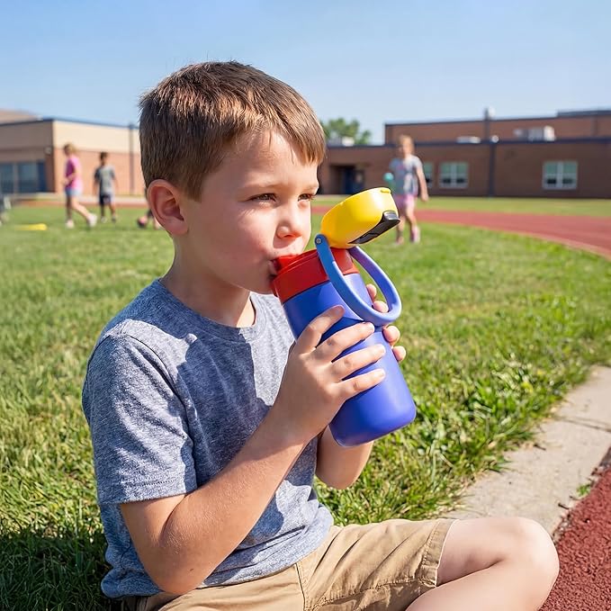12 oz Water Bottle Insulated, 304 Stainless Steel Insulated Kids Water Bottle with Straw, 2-in-1 Lid Toddler Cups for School Boys Girls, BPA-Free, Leak-Proof, Great for Sport, Travel, Technology Blue