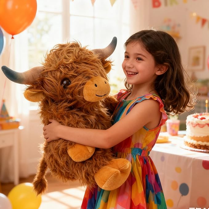 JOD® 4lbs Highland Cow Weighted Stuffed Animals, 22inch Giant Highland Cow Gift Plushie Toy, Cute Stuffed Animal Highland Cattle Plush Pillow Women Adults Kid Bedtime Highland Cattle