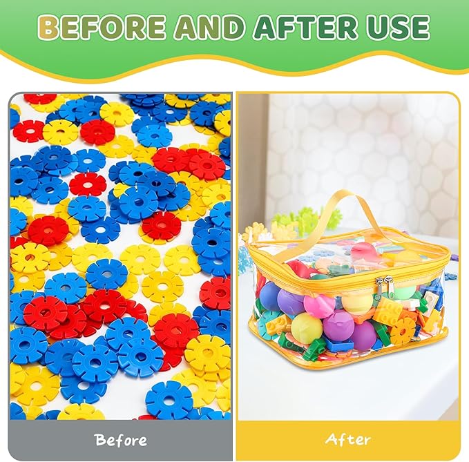 6 Packs Clear Toy Storage Bags, Colorful PVC Waterproof Toy Organizer with Zip Reusable Bags for Building Blocks, Board Game, Puzzles, Kids Books, Stationery