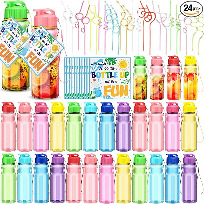 24 Set Water Bottles Bulk with Straws 18 oz End of The Year Gifts for Students Kindergarten Sports Water Bottle Summer Graduation Student Gifts from Teacher for School Classroom Party