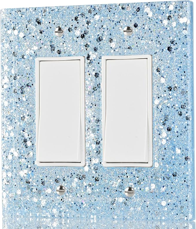 2-Gang Light Switch Cover Plate - Shiny Blue Mirror Finish,5.1"x5.1",Sparkling Design for Outlet or Double Rocker Switch