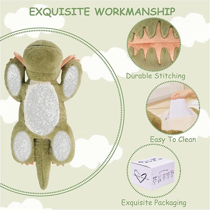 GILFWM Weighted Stuffed Animals Dinosaur - 22.8" Cute Toy Pillow Plushie Gifts for Kids Boys Girls & Adults, 3 lbs Soft Washable Green Dino Plush Pillowfort