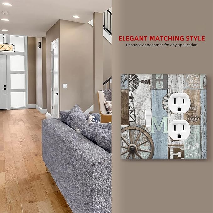 Rustic Western Barn Door Vintage Windmill Wallplates 1 Toggle 1 Duplex Switch Plate Electrical GFCI Faceplate Decorative Light Switch Covers for Farmhouse Home Decor