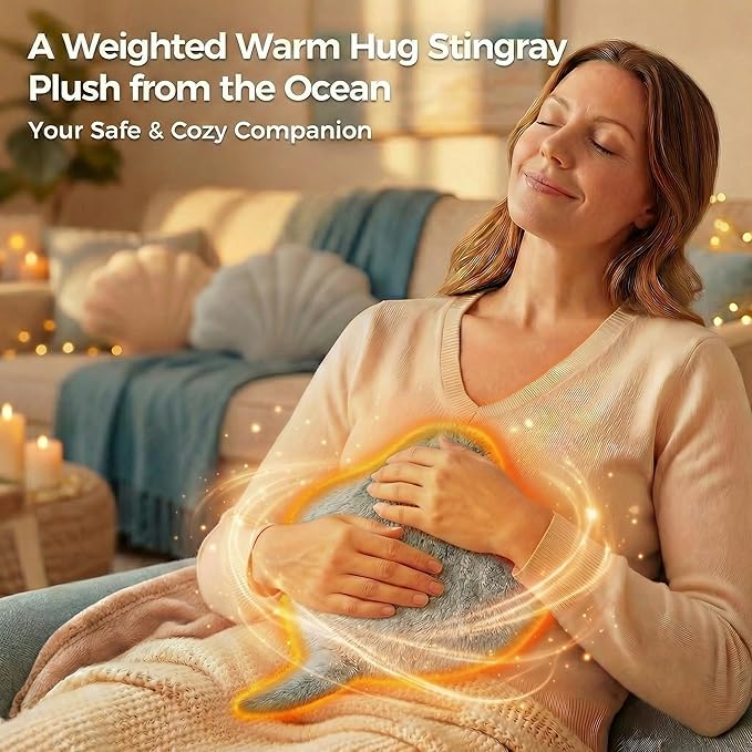 Mewaii Stingray Microwavable Unscented 1.6lbs Volcanic Rock Heating Pad 50-Minute Lasting Warmth Perfect Fit Heatable Stuffed Animals Plush for Period Cramps Menstruation Gifts for Girls Women