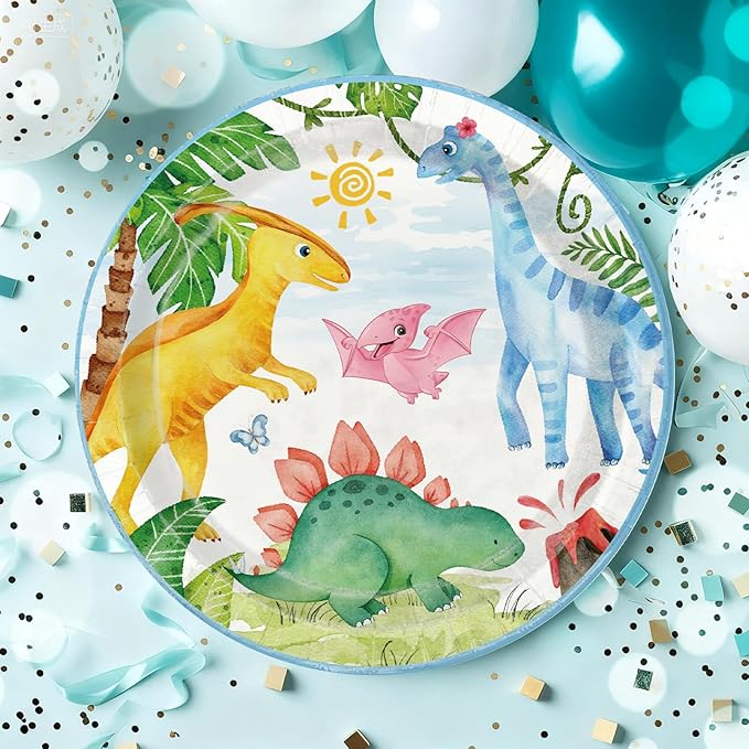 Dinosaur Birthday Party Supplies - 350PCS Dinosaur Themes Party Tableware Set, Bithday Disposable Paper Plates Cups and Napkins For Boys Kids Birthday Baby Shower Decorations, Serve 50