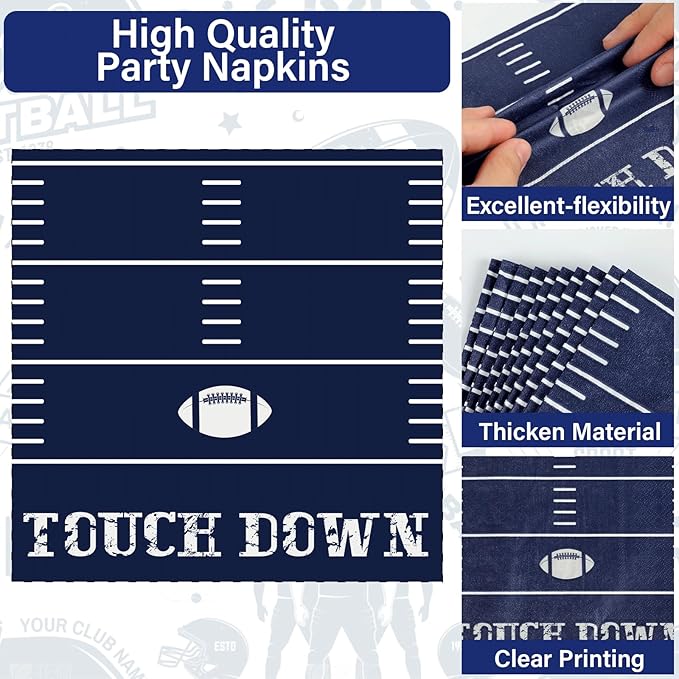Qyeahkj 25 Guests Cowboys Football Party Plates and Napkins Supplies American Football Team Platters Tableware Set Touch Down Blue & White Decor Favors for Football Fans Boy Sports Team Theme Party
