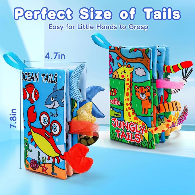 2PCS Baby Books Toys 0-6 Months Infant Tummy Time Sensory Travel Toys 3 4 5 6 Month Crinkle Touch Feel Busy Soft Book for Babies 0-3 3-6 6-12 Months Newborn Essentials Must Haves Boy Girl Shower Gifts
