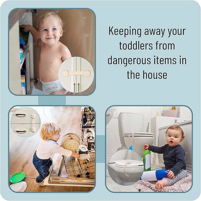Bates- Child Safety Strap Locks, 6 Pack, Beige, Baby Cabinet Locks