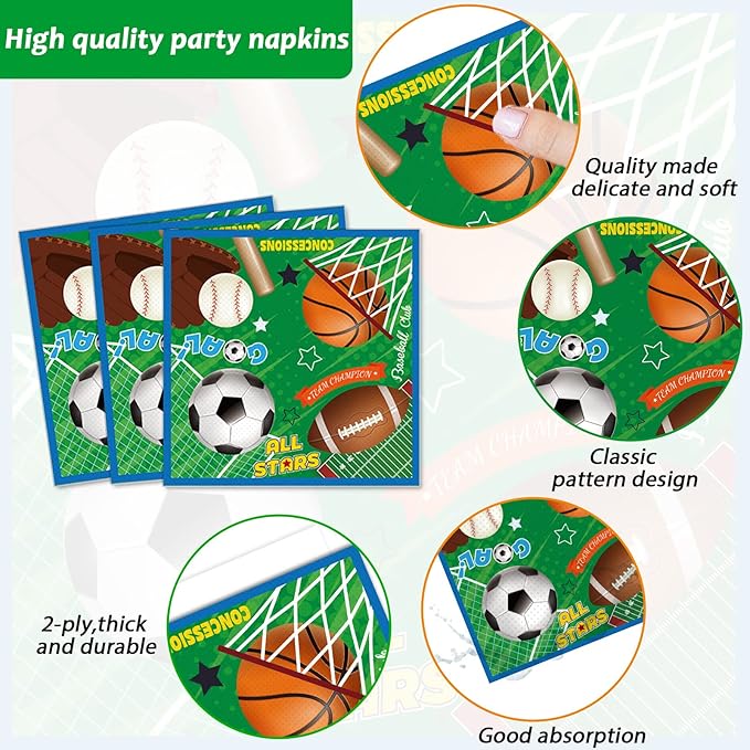 Sports Party Plates Napkins Superstar Party Tableware All Star Birthday Baseball Football Soccer Basketball Disposable Paper Plates Napkins for Boy Birthday Decoration Supplies Favors 24 Guests