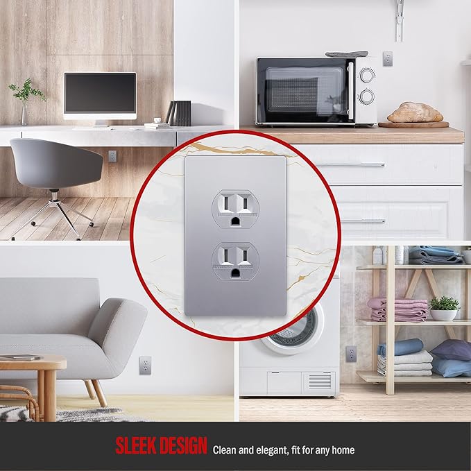 ENERLITES Elite Series Duplex Outlet Receptacle Cover, Screwless Wall Plate, Standard Size, 1-Gang 4.68" x 2.93", Unbreakable Polycarbonate Thermoplastic, UL Listed, SI8821-SV, Silver