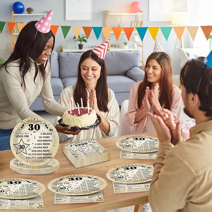 50pcs 30th Birthday Plates and Napkins Set Back in 1996 Party Tableware Supplies Vintage 30 Year Old Dessert Plates 1996 Birthday Party Decorations for 24 Guests 30th Theme Men Woman Parties Decor