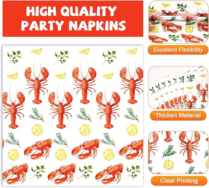 Qyeahkj 100 Pcs Crawfish Boil Party Plates and Napkins Set Crawfish Party Decorations Supplies Lobster Seafood Shrimp Boil Tableware Crawfish Crab Party Favors for Birthday Baby Shower Serve 25