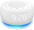 Buffbee Sound Machine & Alarm Clock 2-in-1, 0-100% Clock Face Brightness, Bottom Colored Light, Sleep Timer, Precise 30-Level Volume Control White Noise Machine - White