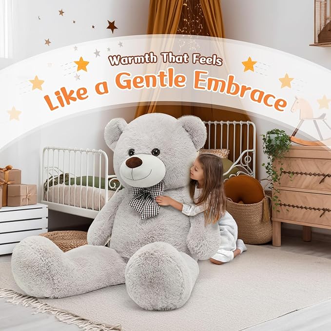 MorisMos Big Teddy Bear, 55inch Large Big Teddy Bear Plush, Lifesize Stuffed Animals Gifts for Girlfriend, Boyfriend, Gray