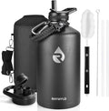 RAYMYLO One Gallon Water Bottle Insulated, Triple Walled Vacuum Stainless Steel (Cold for 48 Hrs), Leak Proof & Non-BPA, Large Water Flask Jug with Paracord Handle & Straw Spout Lids