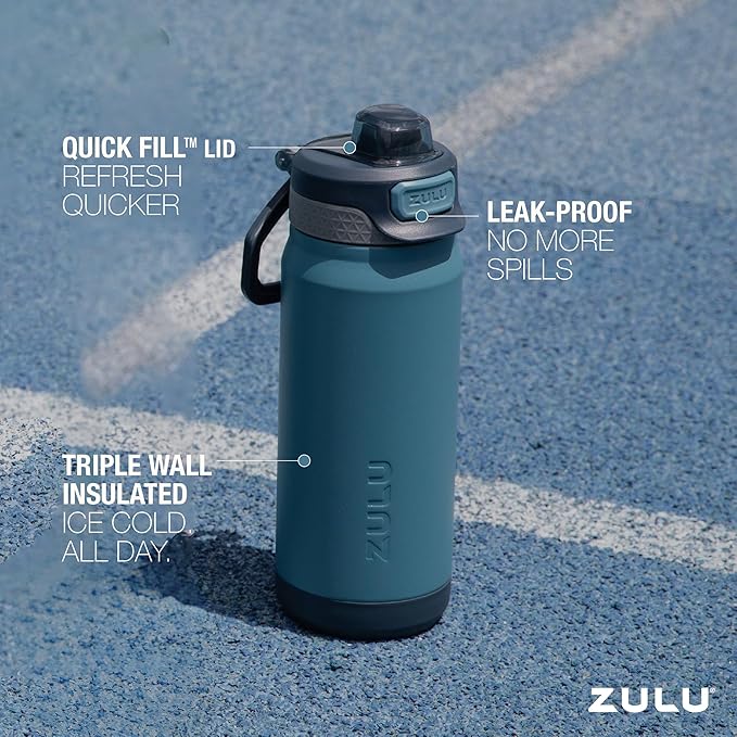 ZULU Powerfill Pro 18oz Kids Stainless Steel Water Bottle with Quick Fill Lid, Triple Wall Vacuum Insulated, Leak Proof Locking Lid, Sip & Chug, Reusable, BPA Free, Dishwasher Safe, Midnight Storm