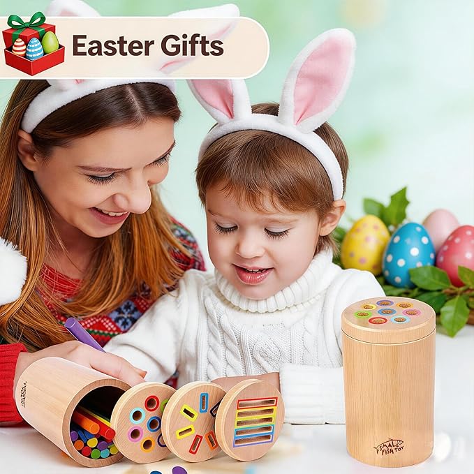 Wooden Montessori Baby Toddler Toys: 3 in1 Learning Fine Motor Preschool Toys, Educational Color Sorting Fidget Sensory Toys for Toddlers 1-3, Cause And Effect Boys Girls Gifts 12-18 Month Old