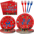 96Pcs Spider 3rd Birthday Party Decorations Cartoon Spider Theme Plates Napkins Red Blue Hero Tableware set Super Theme Hero 3rd Birthday Decoration Favors for Kids 3 Year Old Party Supplies Serve 24