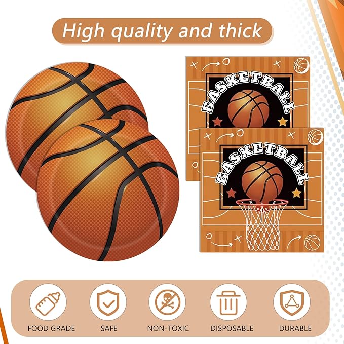 41Pcs Basketball Theme Birthday Party Decorations Basketball Party Supplies Tableware Set Basketball Paper Plates,Napkins,Tablecloth丨Kids and Adults Basketball Sports Birthday Party Decor,Serves 20
