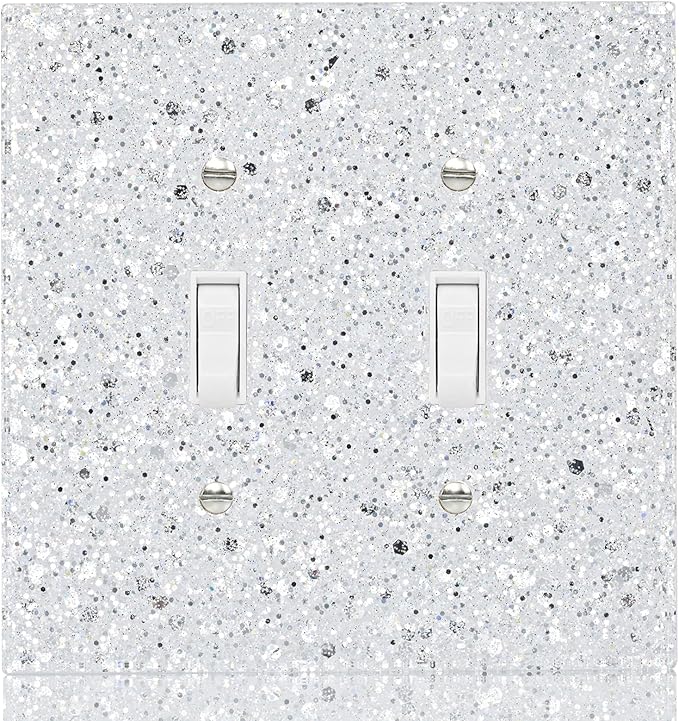 Silver Glitter Light Switch Cover Plate - Glossy Finish, 5.10" x 5.10" - Sparkle Double Toggle Wall Plate