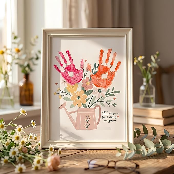 Mothers Day Handprint Kit, DIY from Kids – Flower Handprint Craft Keepsake for Mom or Grandma, Toddler & Preschool Art Activity, Cute Handmade Memory Gifts for Mother’s Day