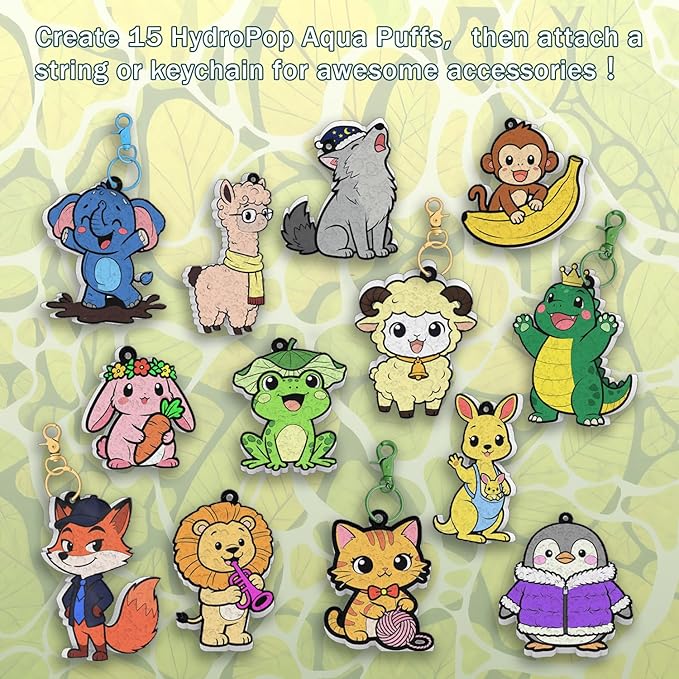 WurLoo Aqua Puffs 3D Art Kit Animals, Magic Foam Texture Painting Kit, Mess-Free Craft for Kids, DIY Color & Inflate Activity, Travel Toys & Creative Gifts for Girls and Boys Ages 4, 5, 6, 7, 8, 9, 10